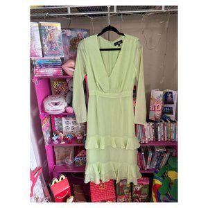 LULUS GREEN RUFFLED LONG SLEEVE MIDI DRESS‎ SIZE M